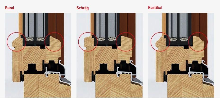 Holzfenster Profile es wird unterschieden zwischen Rund Schräg und Rustikal
